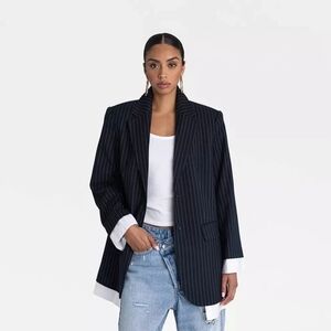 KBB by Kahlana The Shirt Blazer Navy Blue & White Striped 2 Button